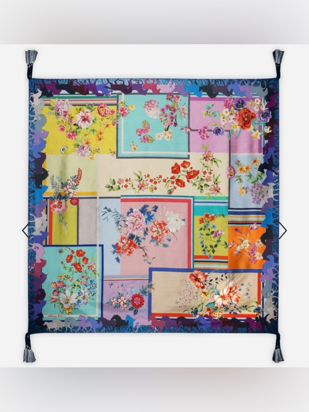 Johnny Was 100% Silk Floral Square Stallion Scarf 44”x44” NEW